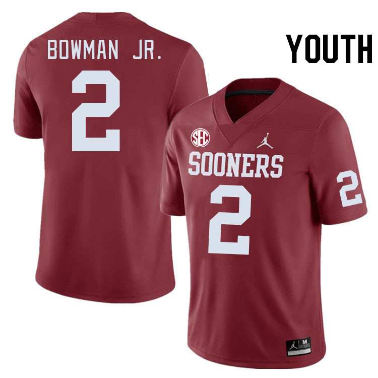 Youth #2 Billy Bowman Jr. Oklahoma Sooners 2024 SEC Conference College Football Jerseys-Crimson